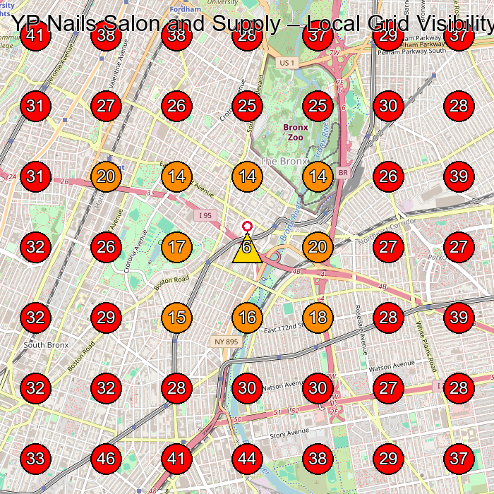 YP Nails Salon and Supply GeoGrid visibility map for Beauty Salon in Bronx